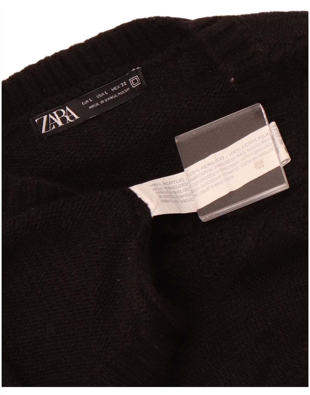 Zara Dame Crew Neck Jumper Sweater UK 14 Large Black Acryl