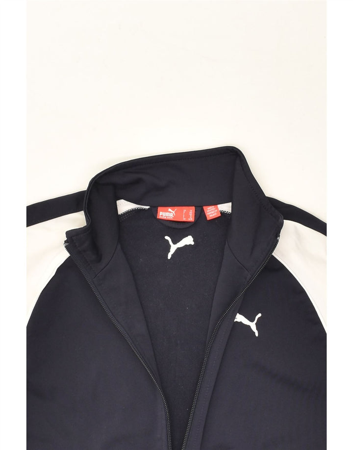 PUMA Boys Tracksuit Top Jacket 9-10 Years Navy Blue Colourblock Polyester | Vintage Puma | Thrift | Second-Hand Puma | Used Clothing | Messina Hembry 