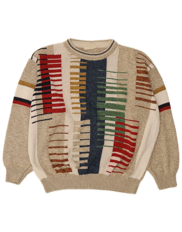 Giramondo Herre Crew Neck Jumper Sweater IT 48 Medium Beige Stribet Bomuld