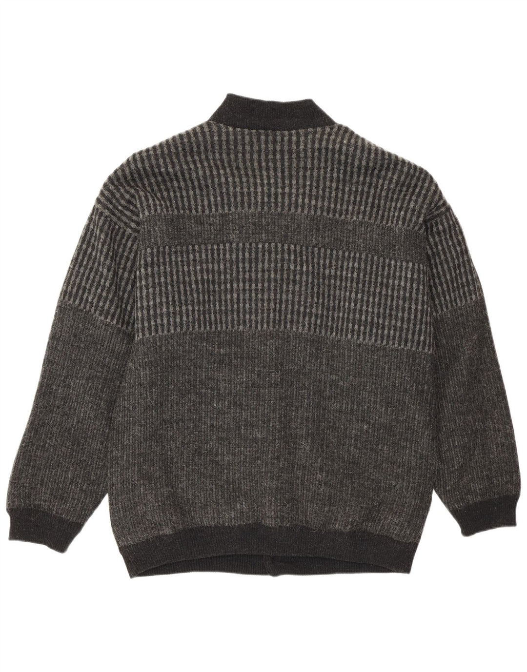 Settebello Herre Cardigan Sweater Medium Grå Geometrisk Akryl Retro