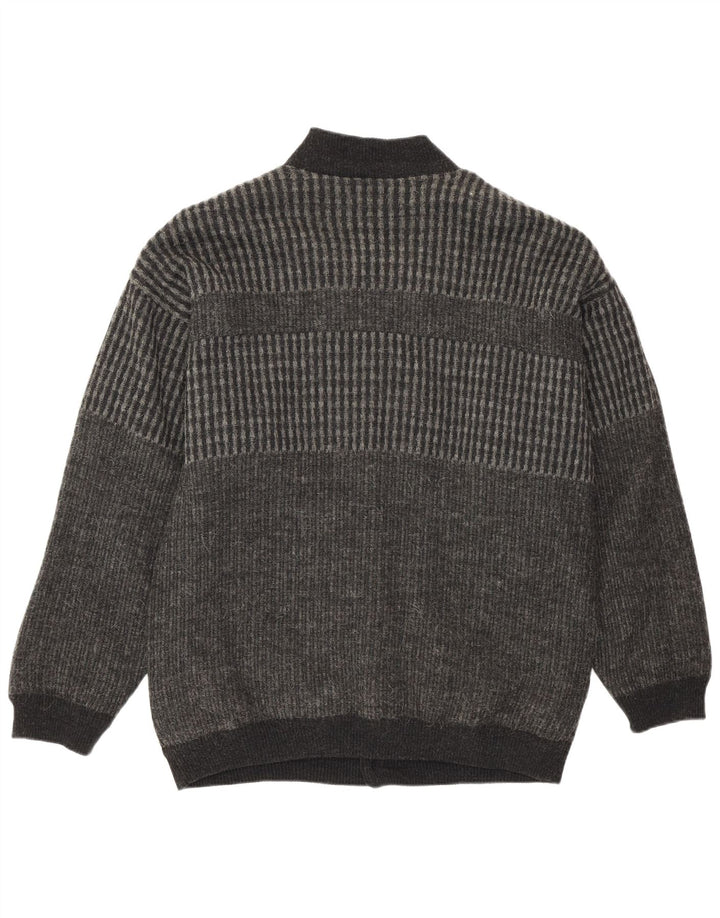 Settebello Herre Cardigan Sweater Medium Grå Geometrisk Akryl Retro