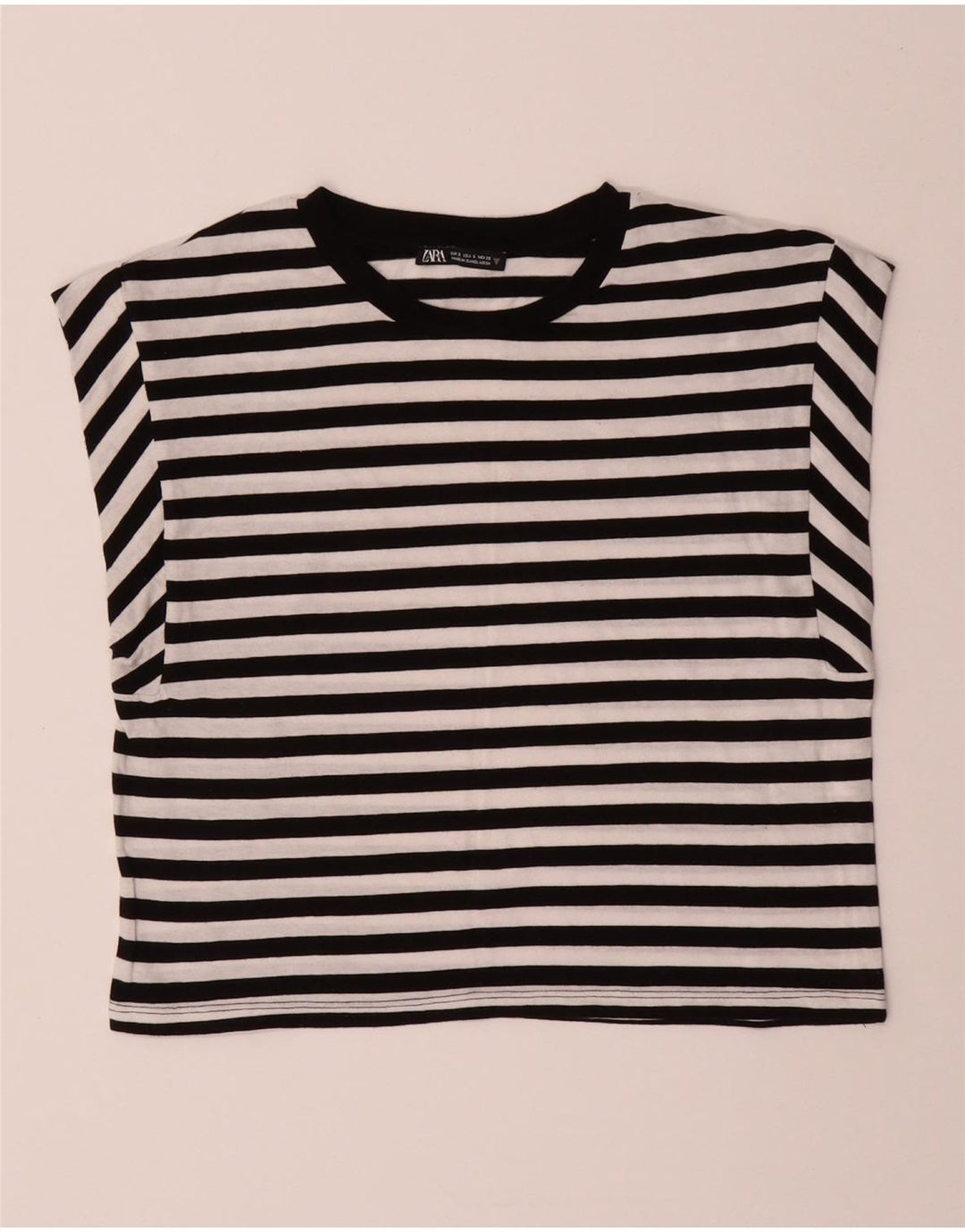 ZARA Womens Crop Top UK 10 Small Black Striped Cotton