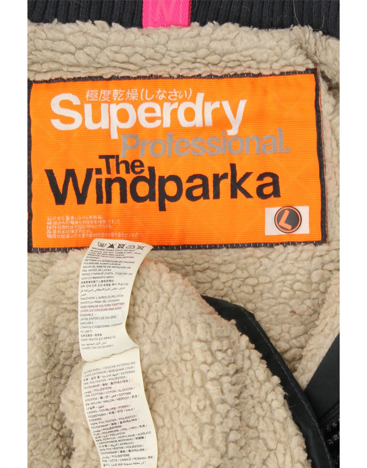 Superdry Womens The windparka Parka Jacket UK 16 Large Black Polyester