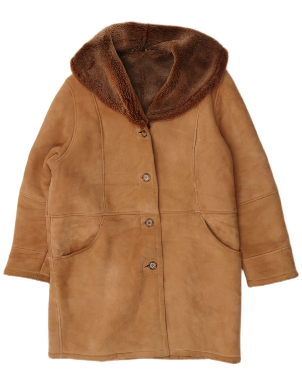 Cruse Womens Loose Fit Shearling Jacket UK 14 Large Brown Leather