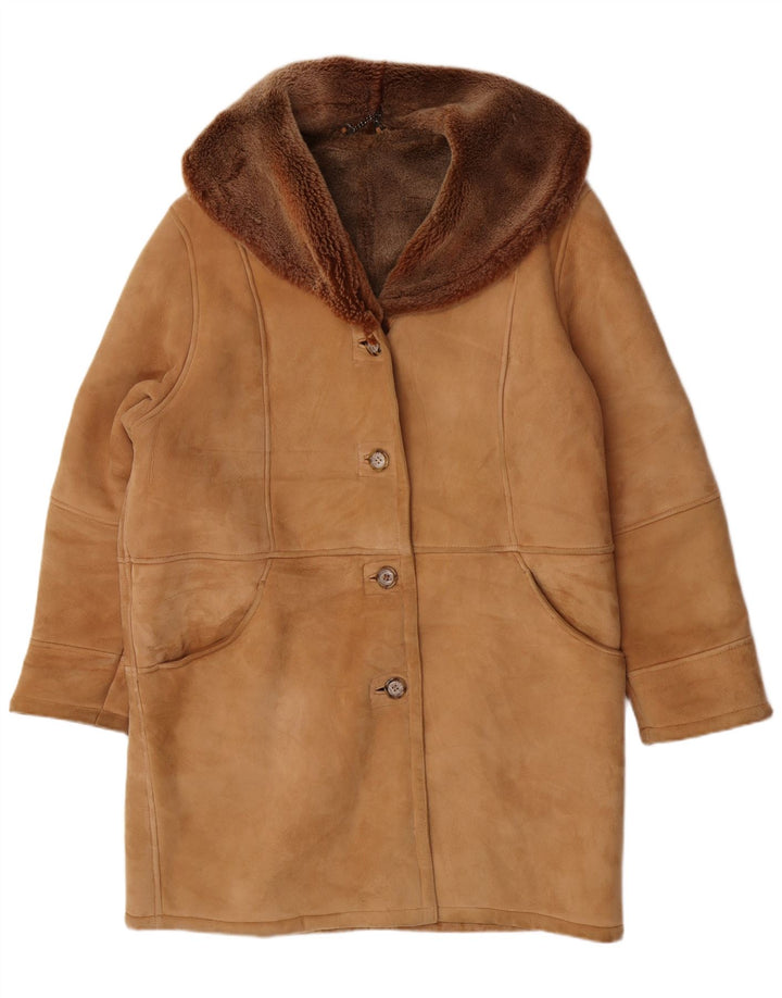 Cruse Dame Loose Fit Shearling Jacket UK 14 Stort brunt læder