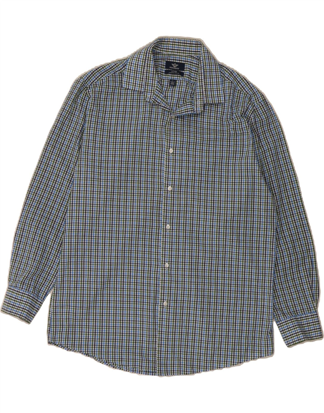 DOCKERS Mens Fitted Shirt Size 16 1/2 Large Blue Check Cotton Vintage Dockers and Second-Hand Dockers from Messina Hembry 