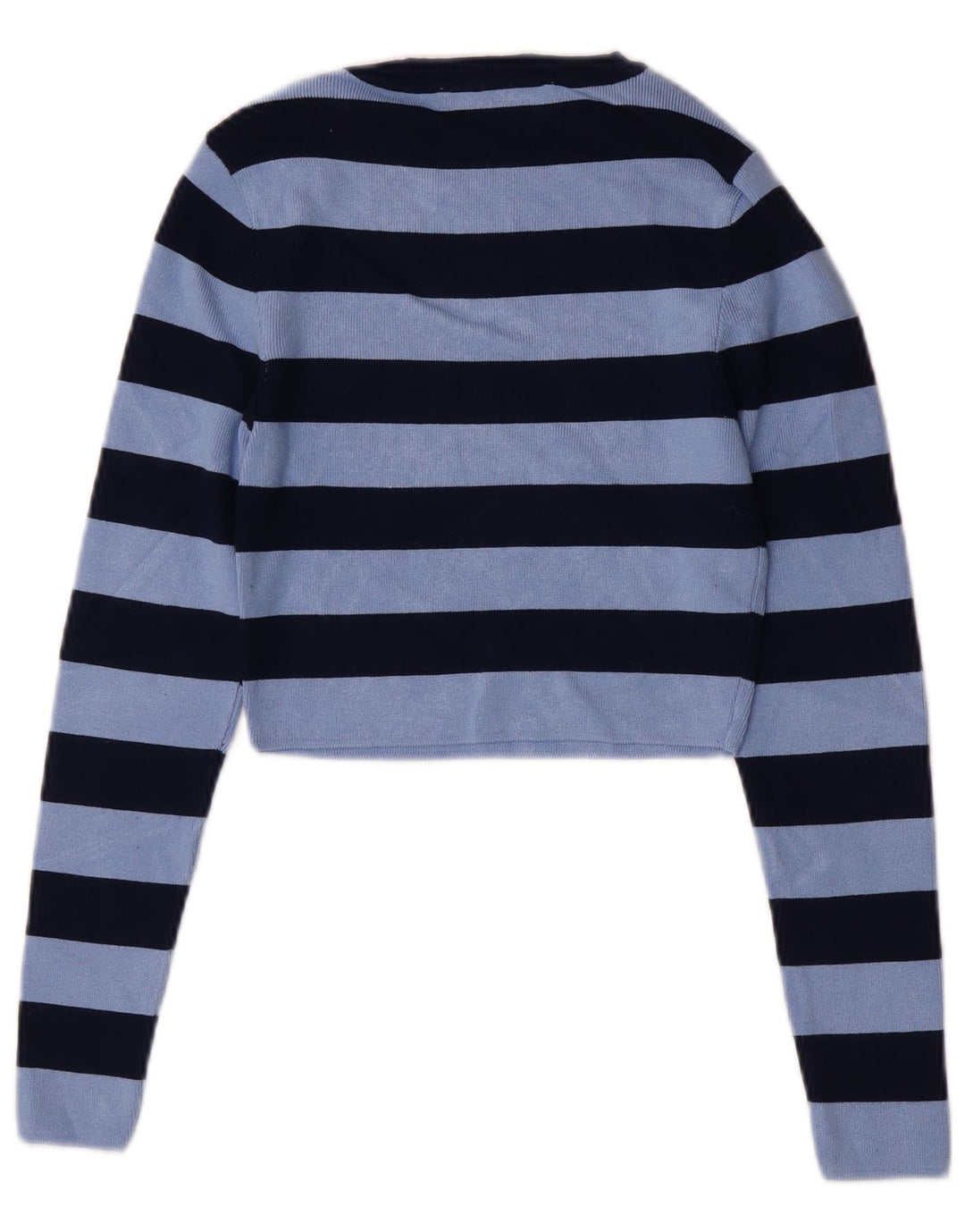 Zara Womens Crop Bluse Top UK 12 Medium Blue Striped Viscose