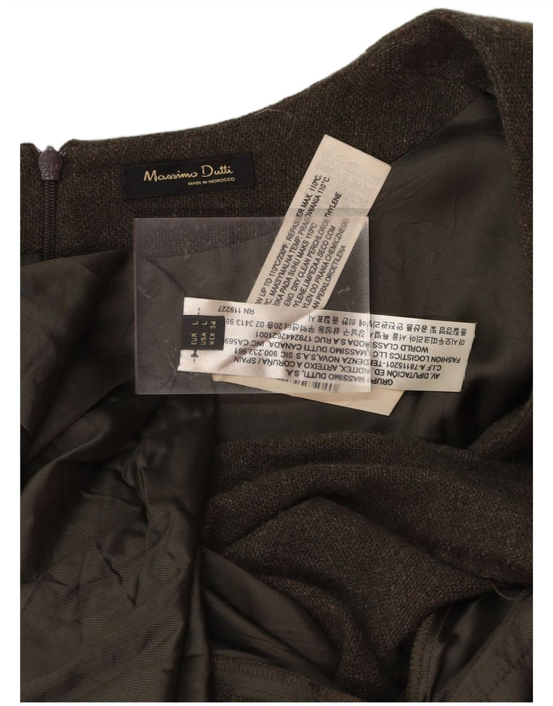 MASSIMO DUTTI Dame Shift Dress UK 14 Stor Khaki Stribet Uld