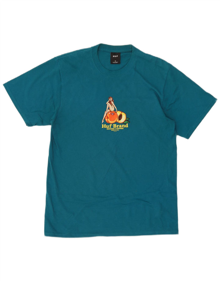 HUF Herre Grafisk T-Shirt Top Medium Blå Bomuld