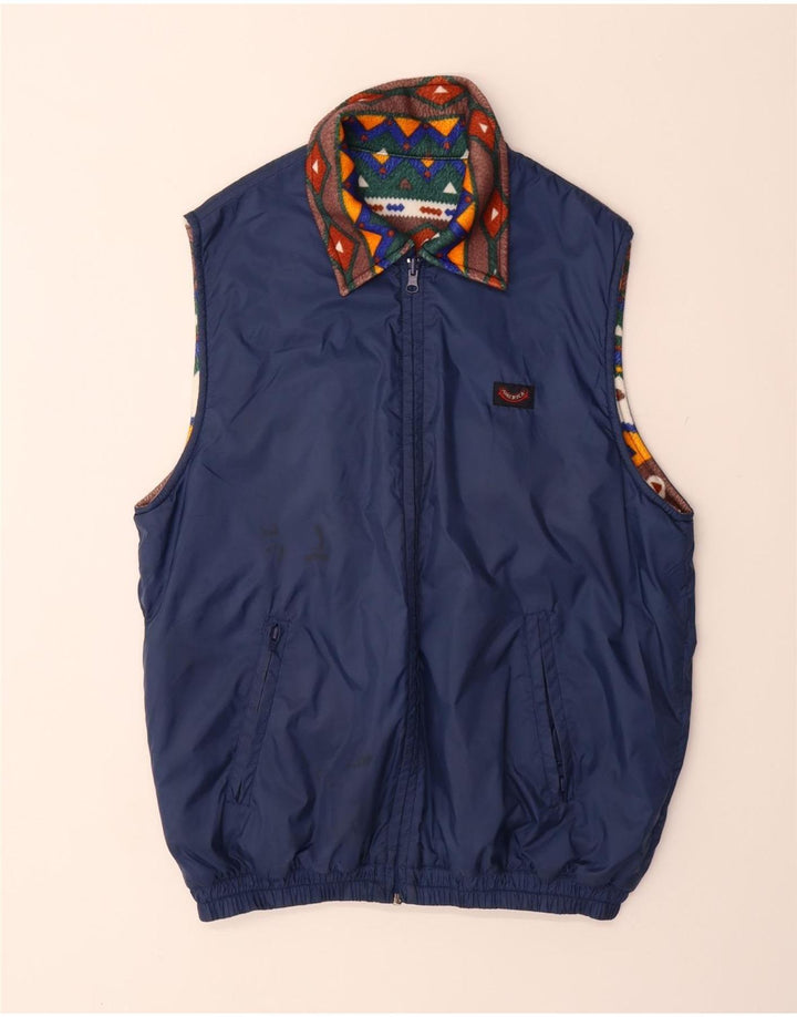 VINTAGE Herre vendbar Gilet UK 38 Medium Navy Blue Polyamid