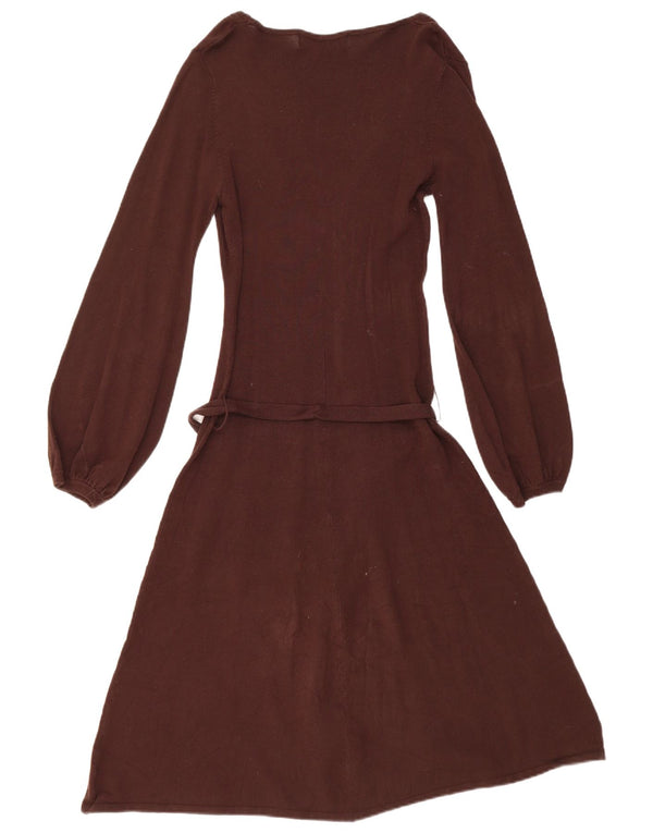 Zara Dame Langærmet Jumper Dress UK 12 Medium Brown Rayon