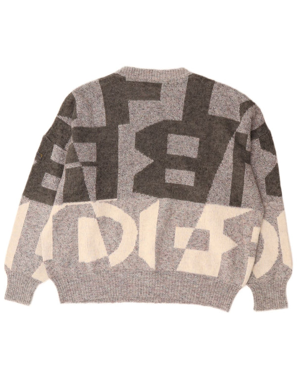 Hugo Boss Herre Grafisk Loose Fit Jumper Sweater med rund hals UK 40 Medium Grå