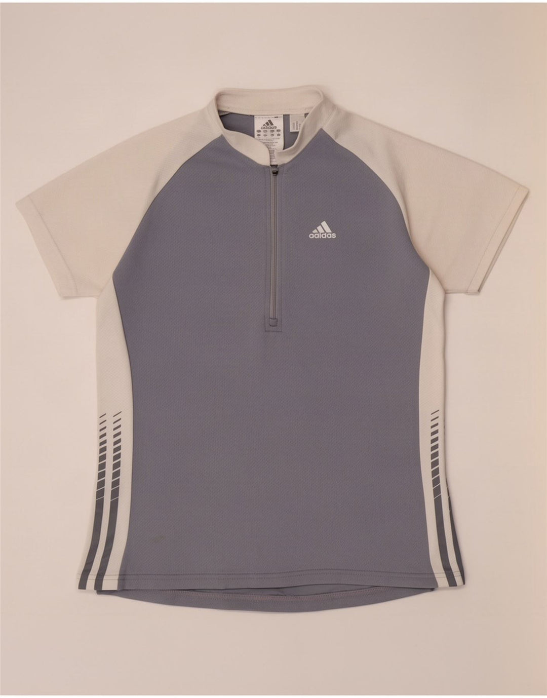 Adidas Dame T-Shirt Top UK 16 Stor Grå Colourblock Polyester