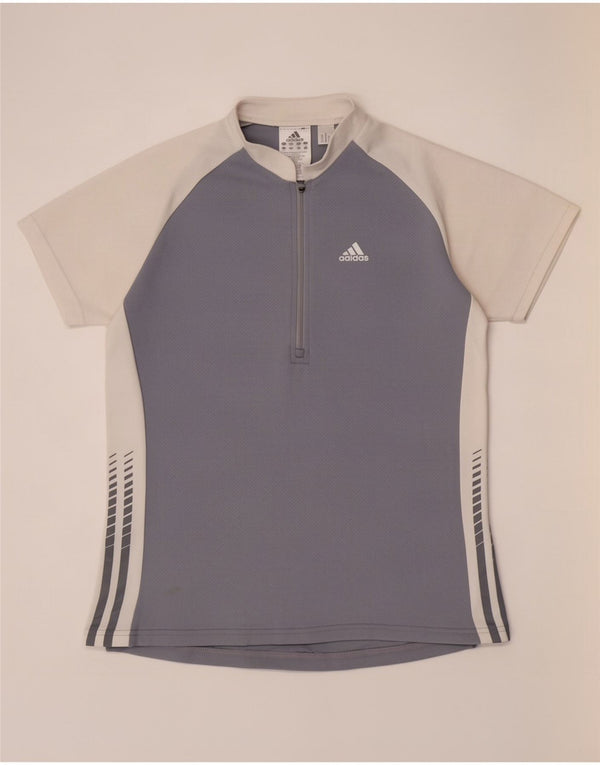 Adidas Dame T-Shirt Top UK 16 Stor Grå Colourblock Polyester