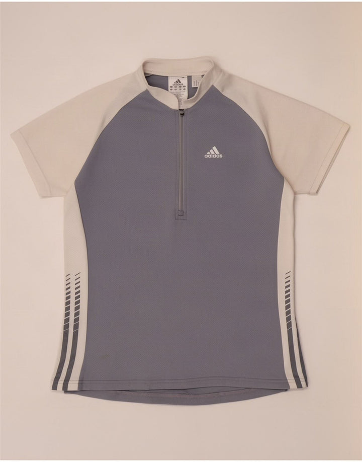 Adidas Dame T-Shirt Top UK 16 Stor Grå Colourblock Polyester