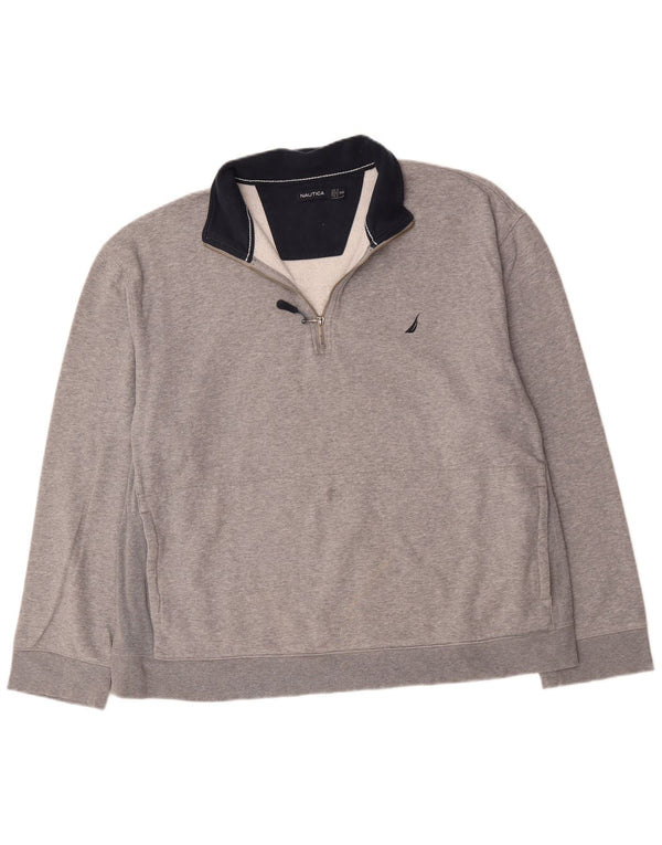 Nautica Herre Zip Neck Sweatshirt Jumper 2XL Grå Flecked Bomuld
