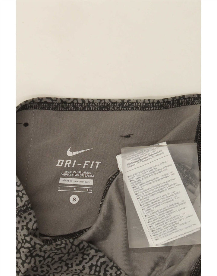 Nike Dame Dri Fit abstrakt mønster Capri Leggings UK 10 Small Grå