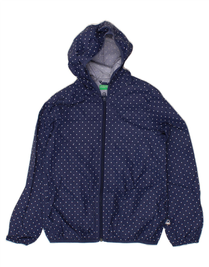 BENETTON Girls Hooded Rain Jacket 7-8 Years  Navy Blue Spotted Vintage Benetton and Second-Hand Benetton from Messina Hembry 