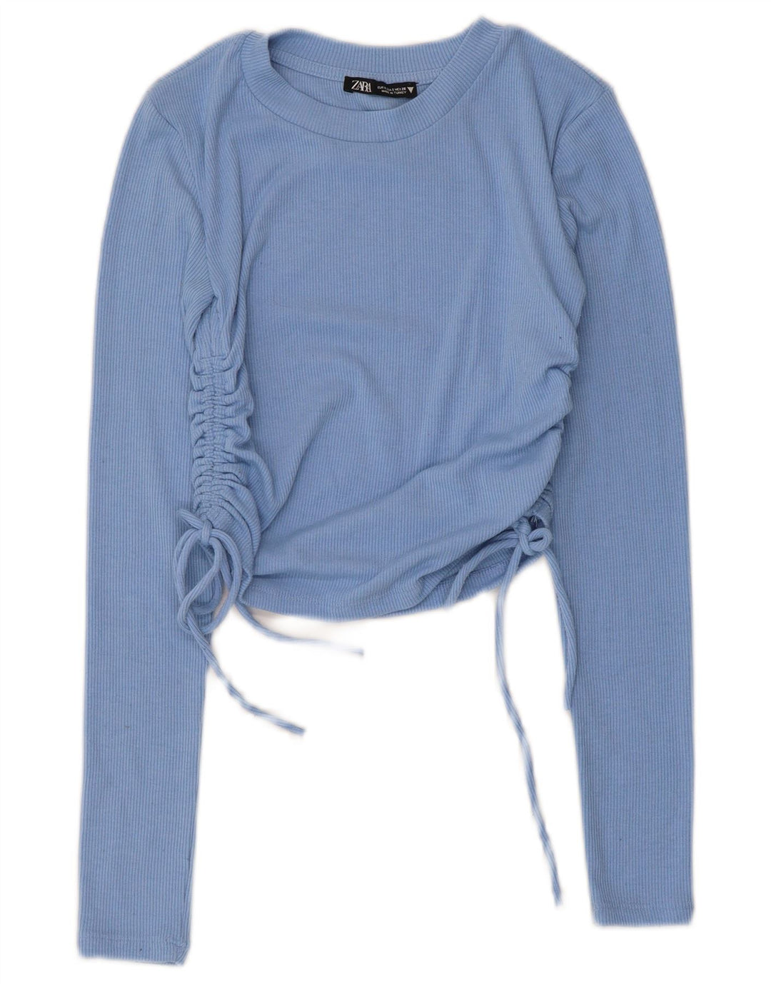 Zara Womens Crop Langærmet Bluse Top UK 8 Small Blue