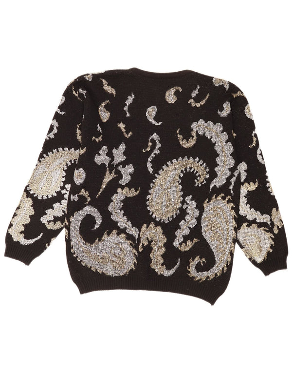 Vintage Dame Boat Neck Jumper Sweater UK 14 Large Black Paisley Retro