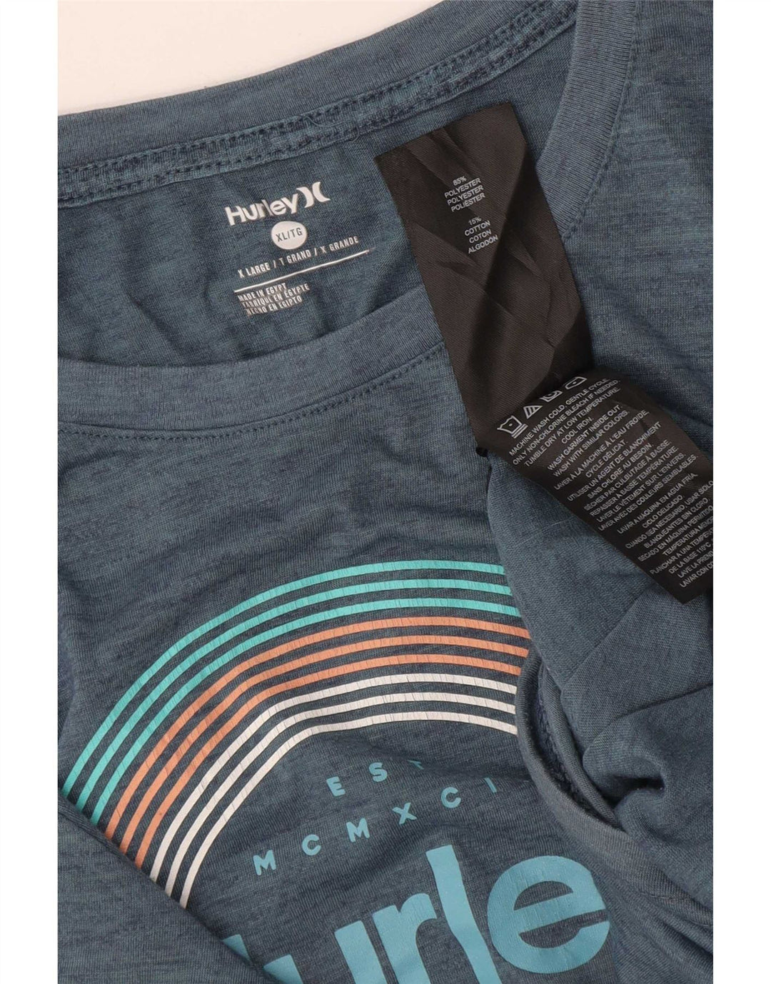Hurley Herre Grafisk T-Shirt Top XL Blå Polyester