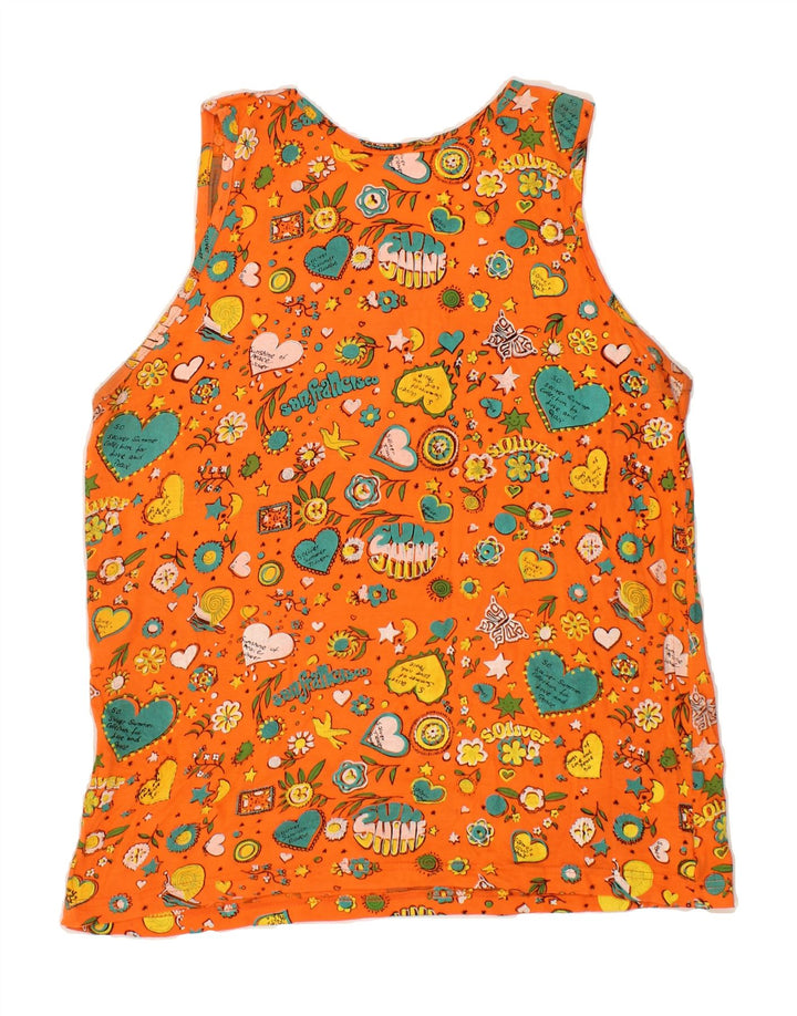 VINTAGE Womens Abstract Pattern Vest Top UK 14 Medium Orange Cotton Vintage Vintage and Second-Hand Vintage from Messina Hembry 