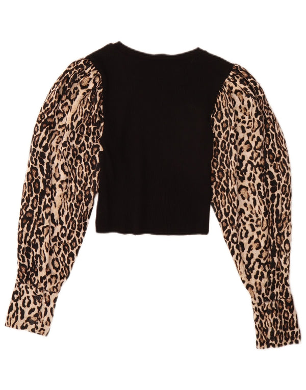 Zara Langærmet Crop Top til kvinder DK 8 Small Black Animal Print Polyester