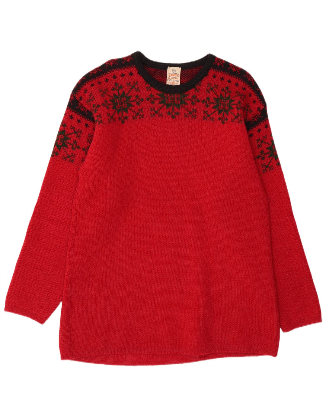 JANUS Herre Crew Neck Jumper Sweater IT 50 Medium Red Fair Isle Wool