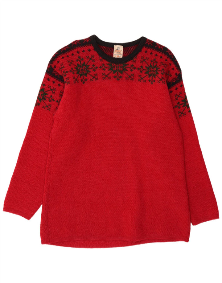 JANUS Herre Crew Neck Jumper Sweater IT 50 Medium Red Fair Isle Wool