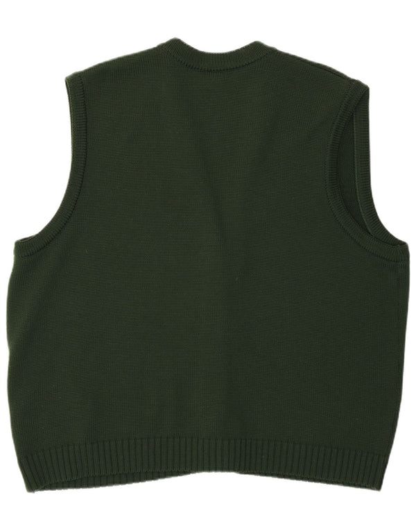 Aspa Dame grafisk ærmeløs cardigan sweater EU 46 XL Grøn polyakryl