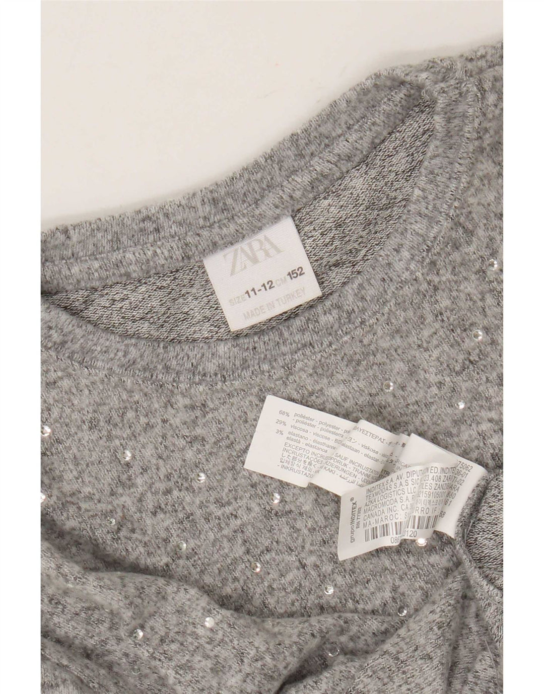 Zara Girls Crew Neck Jumper Sweater 11-12 År Grå Polyester