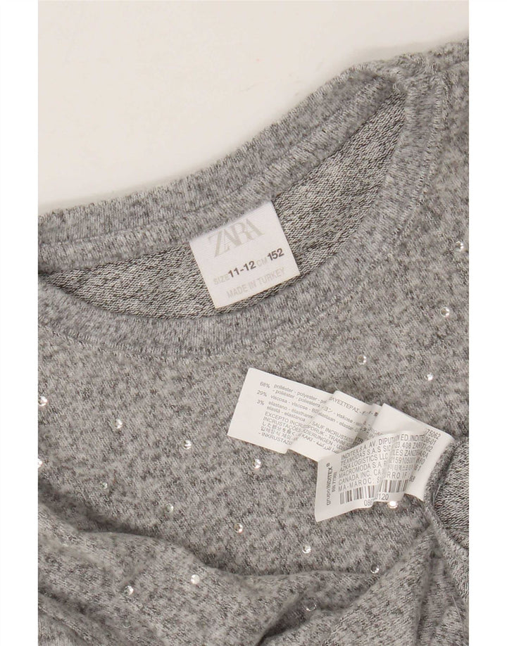 Zara Girls Crew Neck Jumper Sweater 11-12 År Grå Polyester