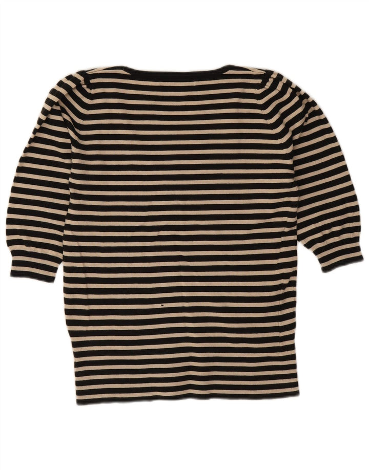 Zara Dame Top 3/4 ærmer UK 12 Mellem sort stribet bomuld