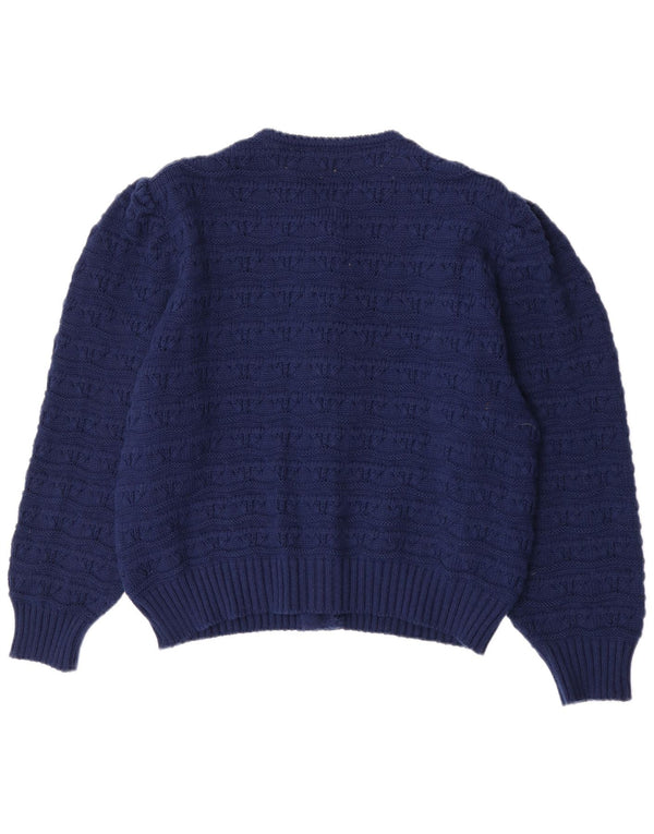 Vintage dame cardigan sweater EU 50 3XL marineblå uld