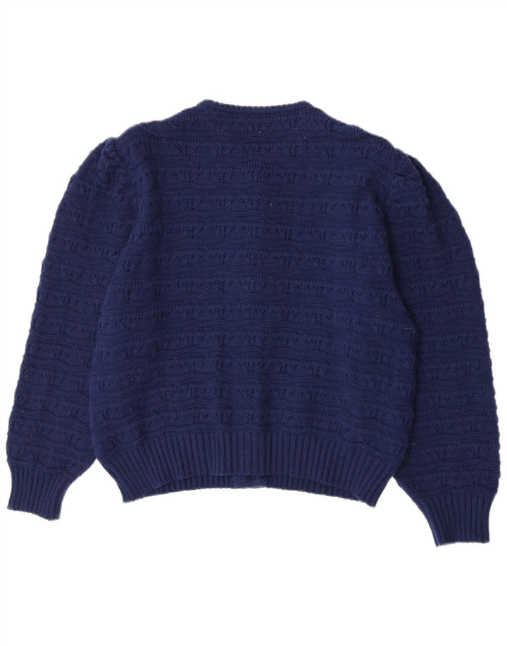 Vintage dame cardigan sweater EU 50 3XL marineblå uld