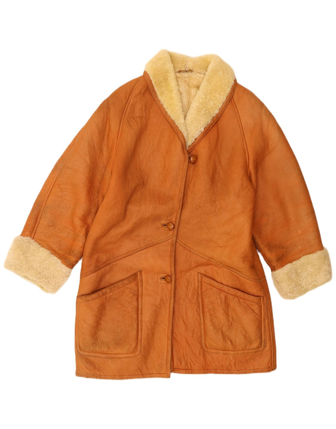 Trussardi Dame Shearling Coat UK 18 XL Beige Læder