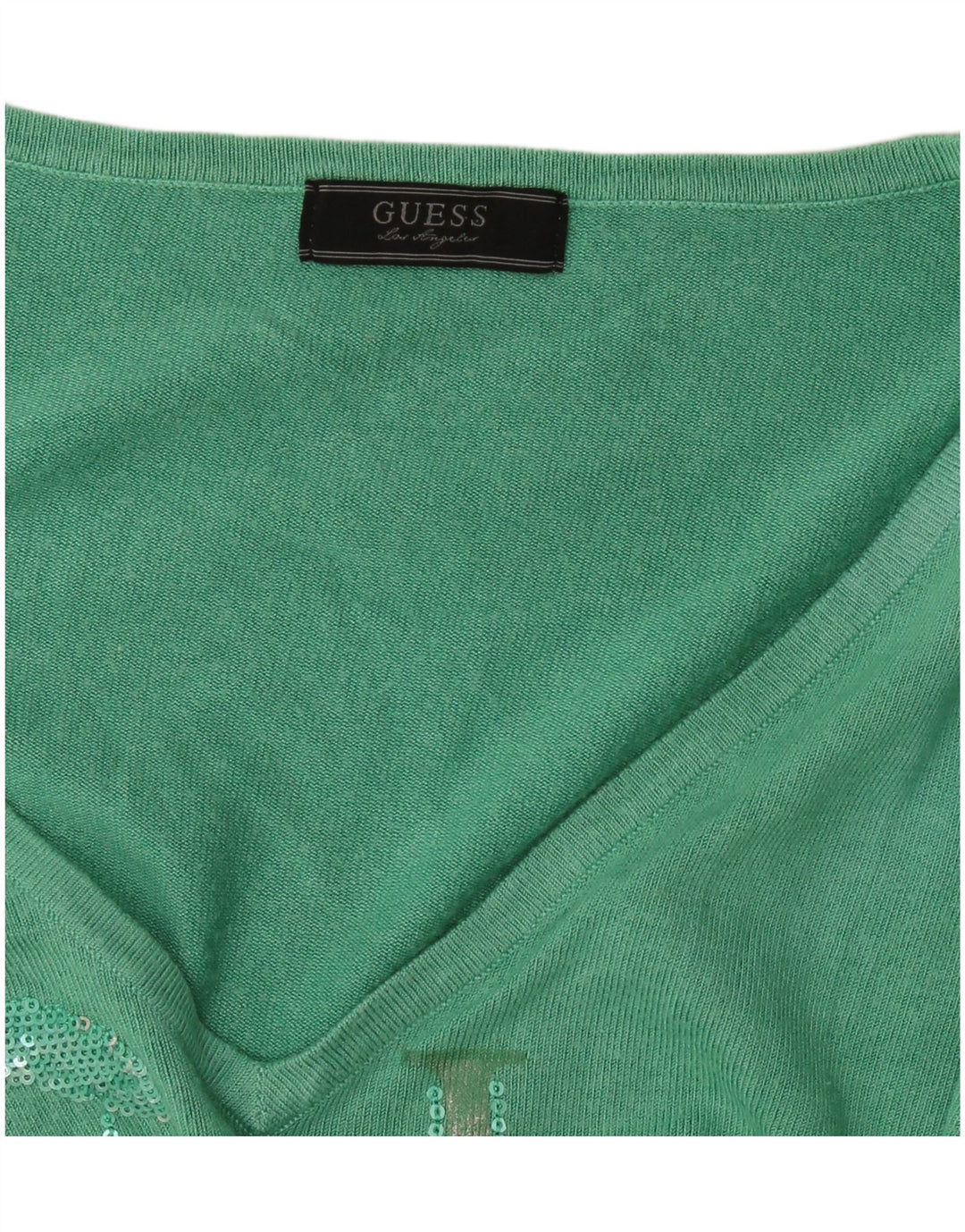 Guess Dame grafisk V-hals sweater UK 12 Medium Green