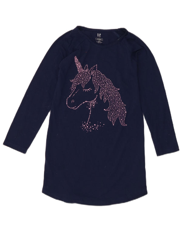 Gap Girls Langærmet T-Shirt Kjole 7-8 År Navy Blue Animal Print