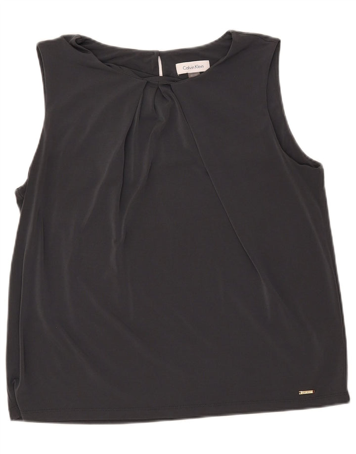 Calvin Klein Dame Ærmeløs Crop Bluse Top UK 18 XL Grå Polyester