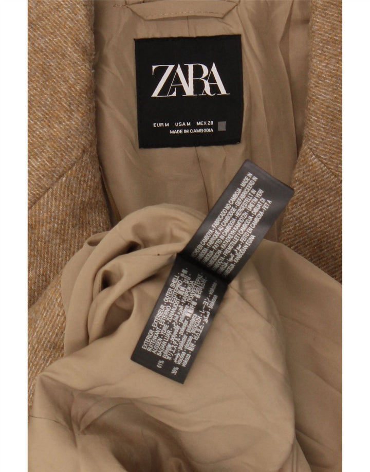 Zara Dame Overfrakke UK 14 Medium Beige Polyester