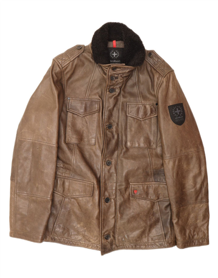 STRELLSON Læderjakke til mænd IT 48 Medium Brun Læder