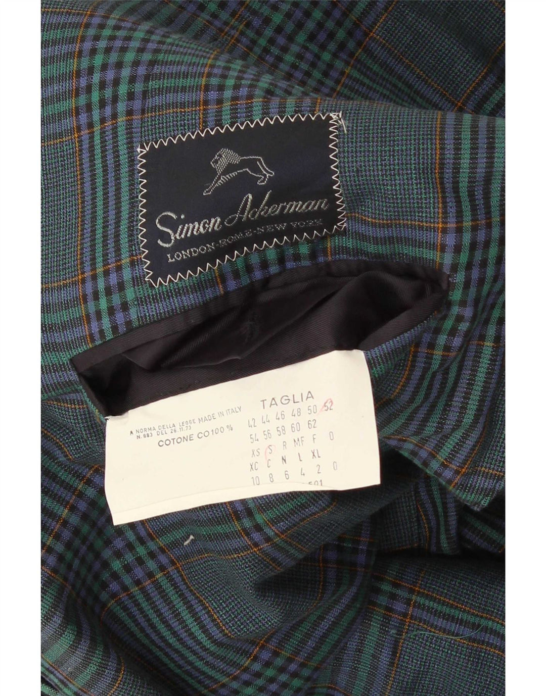 Vintage herre 2-knaps blazerjakke IT 52 Stor marineblå plaid bomuld