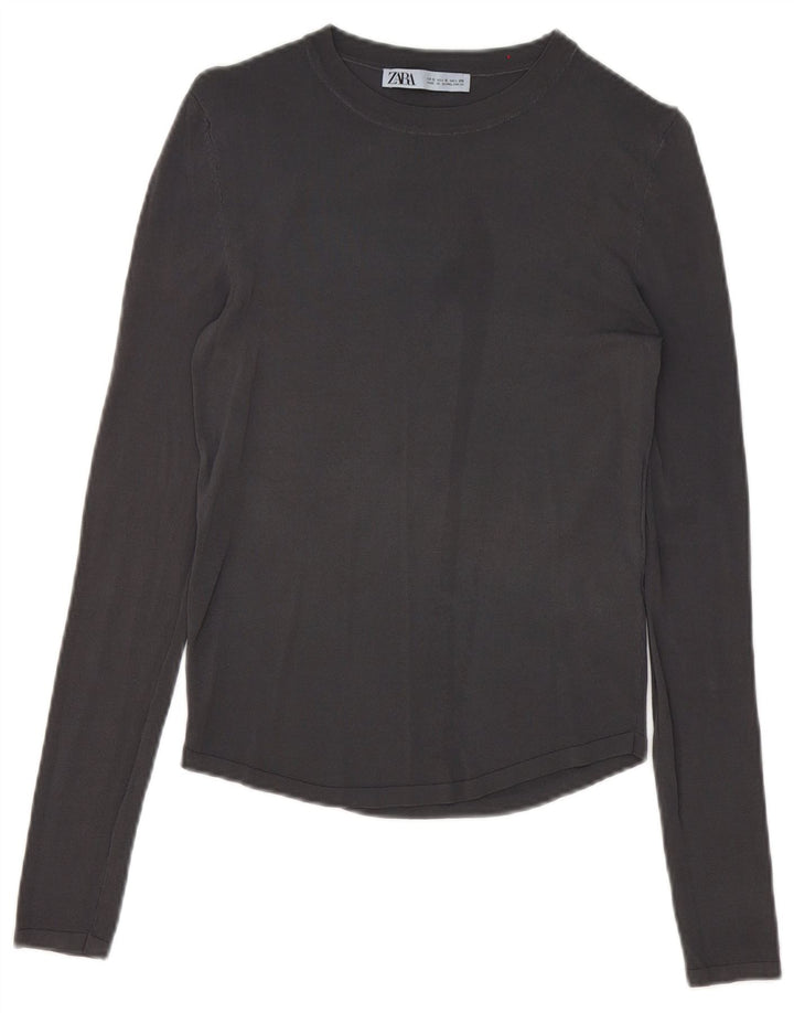 Zara Dametop Langærmet UK 10 Small Grå Viscose