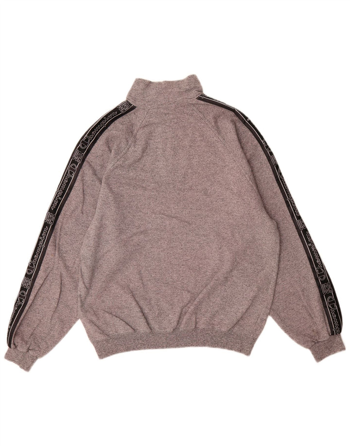 Champion Herre grafisk sweatshirt med lynlås-hals, stor grå farveblok