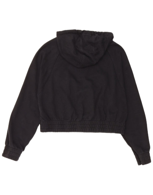 Nike Dame løs Grafisk Crop Hoodie Jumper UK 10 Small Black Bomuld