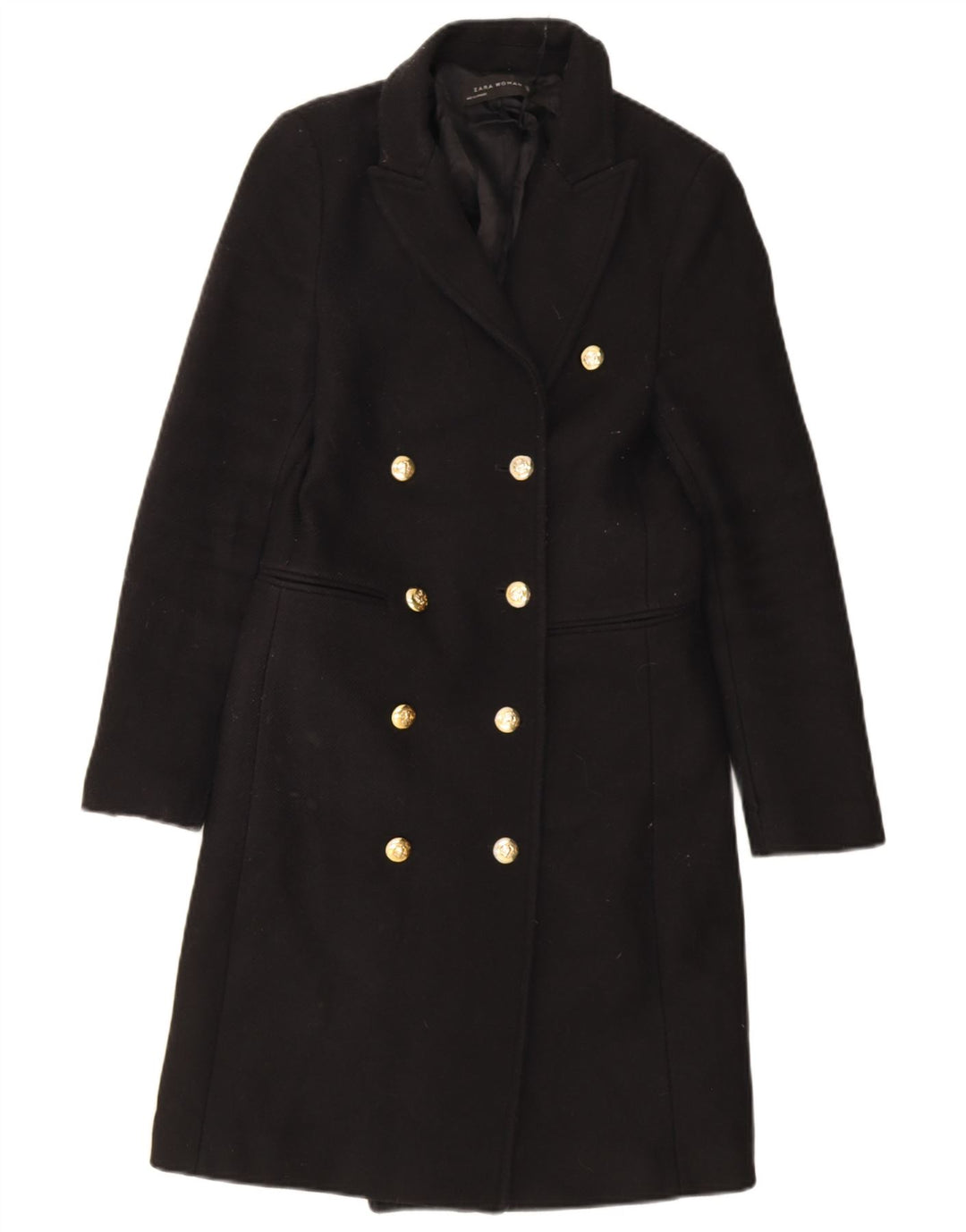 Zara Dame Dobbeltradet Frakke UK 6 XS Sort Polyester