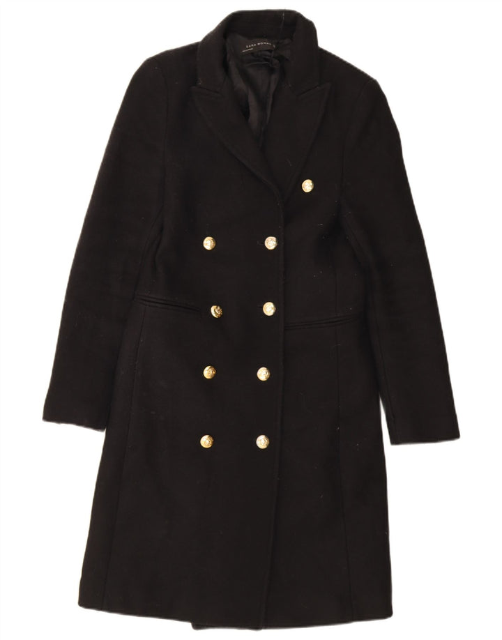 Zara Dame Dobbeltradet Frakke UK 6 XS Sort Polyester