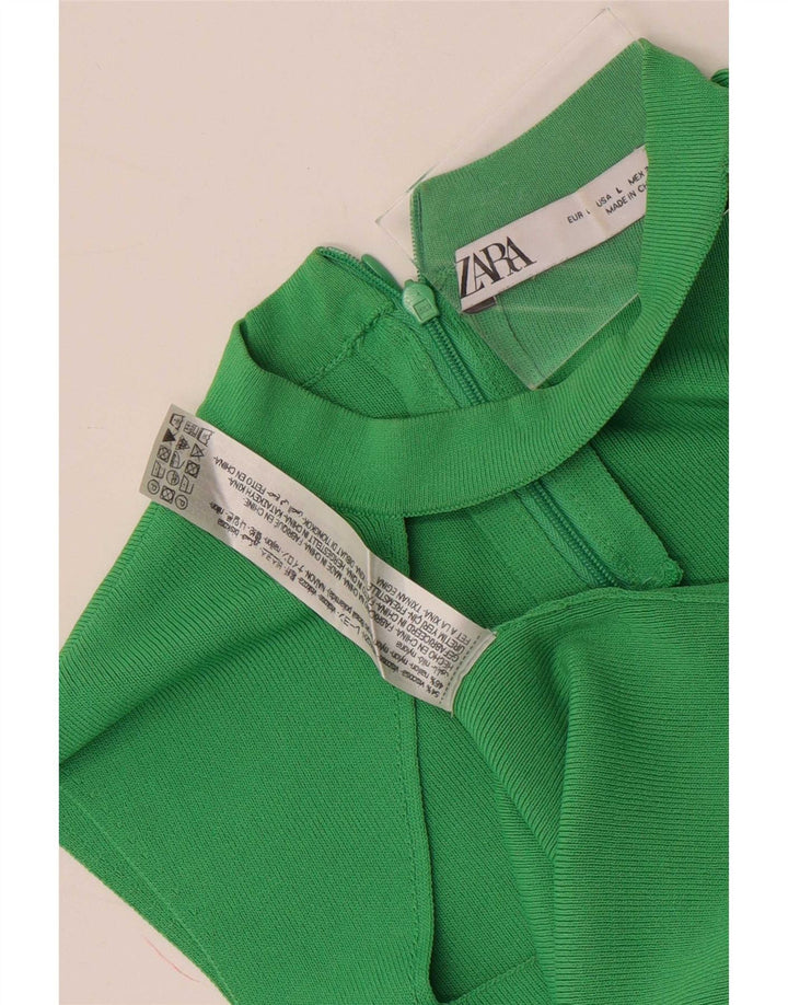 Zara Dame ærmeløs bluse Top UK 14 Stor grøn viskose