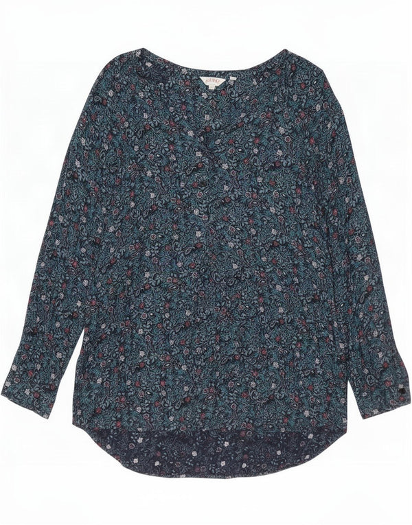 Fat Face Dame Langærmet Tunika Top UK 14 Large Navy Blue Floral Viscose