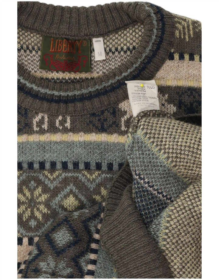 Liberti Herre Crew Neck sweater Medium Grey Fair Isle Wool